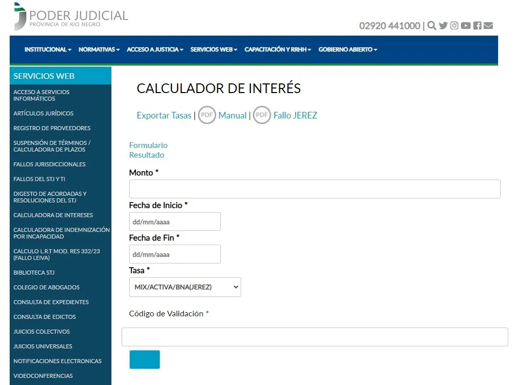 CALCULADOR DE INTERES DEL PODER JUDICIAL RIONEGRINO