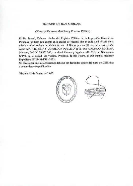 EDICTO DIARIO GALINDO ROLDAN, MARIANA