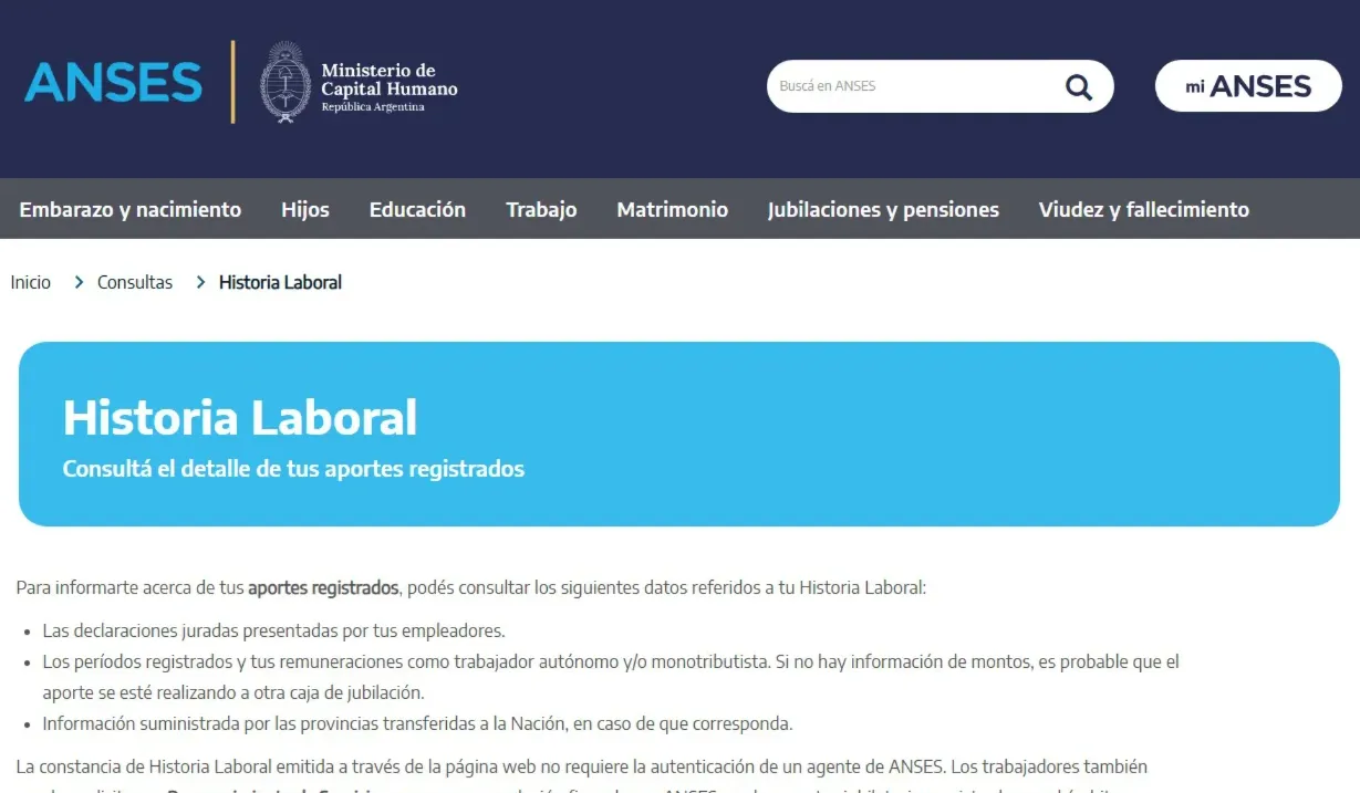ANSES, HISTORIA LABORAL