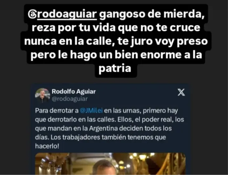 RODOLFO AGUIAR, AMENAZAS