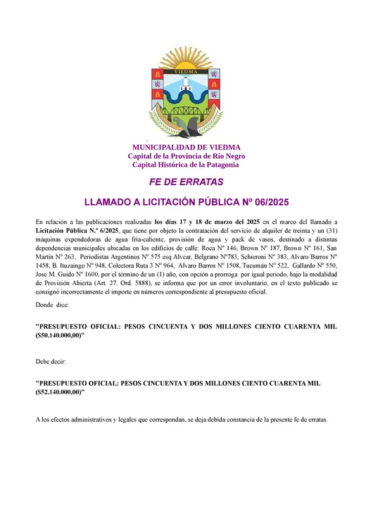 LICITACION 6 - fe de erratas