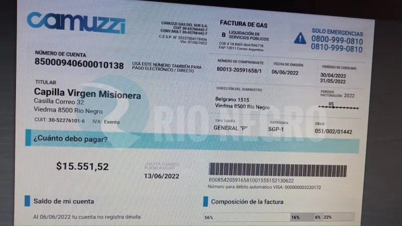 capilla virgen misionera gas FACTURA camuzzi