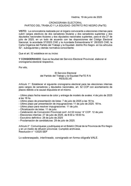 cronograma electoral  servicio electoral